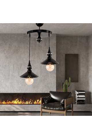 Dede İkili Pera Sarkıt Avize Japon Şapka Siyah2