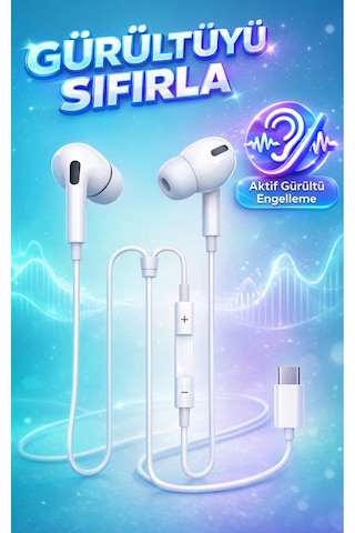 Aktif Gürültü Engelleme Anc Destekli Type-c Kulaklık - iPhone 15 16 Pro Max Apple Uyumlu iPad  Android Diğer