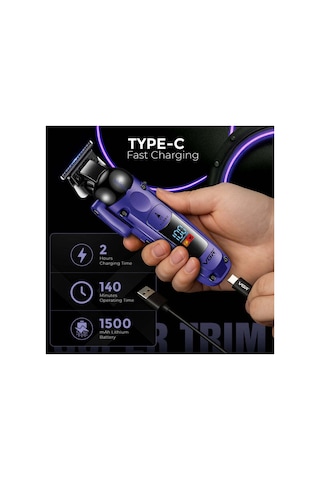 V-274 7000 Rpm Turbo Titanyum Seramik Bıçak Saç Sakal Makinesi - Mor