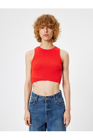 Koton Basic Crop Atlet Baskılı Bisiklet Yaka Pamuklu Kırmızı 4sal30088ık Kırmızı