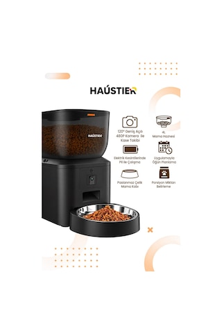 Qq025 Kameralı Akıllı Otomatik Kedi Mama Kabı, 480p ,gece Görüşlü, Wifi 2.4ghz, 4 Lt, Metal Kase