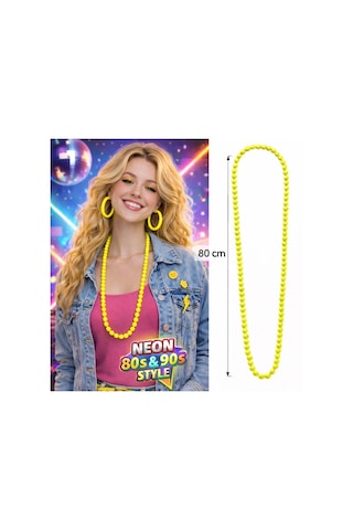 Neon Sarı Boncuk Kolye 80 Cm Retro 80 Ler 90 Lar Parti Aksesuarı
