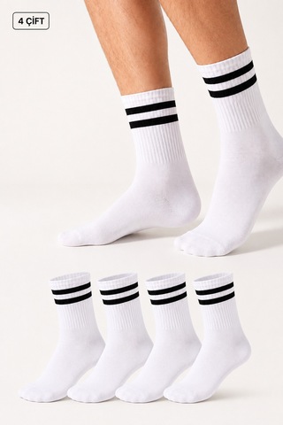 Worthy Socks 4'lü Pamuklu Unisex Tenis Spor Kolej Çorap Beyaz