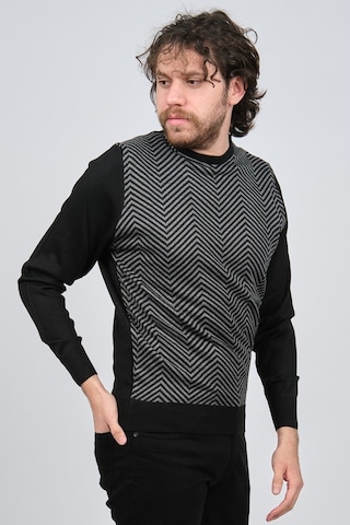 Pave Erkek Bisiklet Yaka Desenli Yün Kazak 4537043 Siyah Siyah