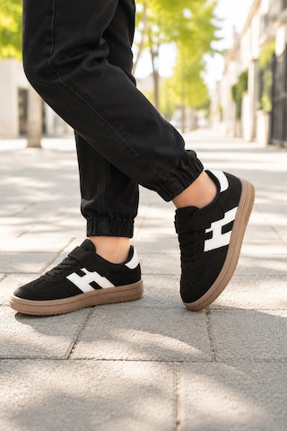 Unisex Çoçuk Süet Günlük Kullanım Cırtlı Sneakers Siyah