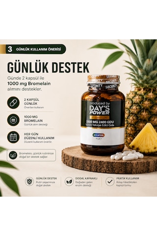 Day's Power Bromelain 1000 Mg 2400 Gdu 60 Kapsül Takviye Edici Gıda