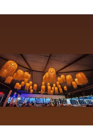 Hasır Doğal Saçaklı 28 Cm Dekoratif Rafya Avize Sarı