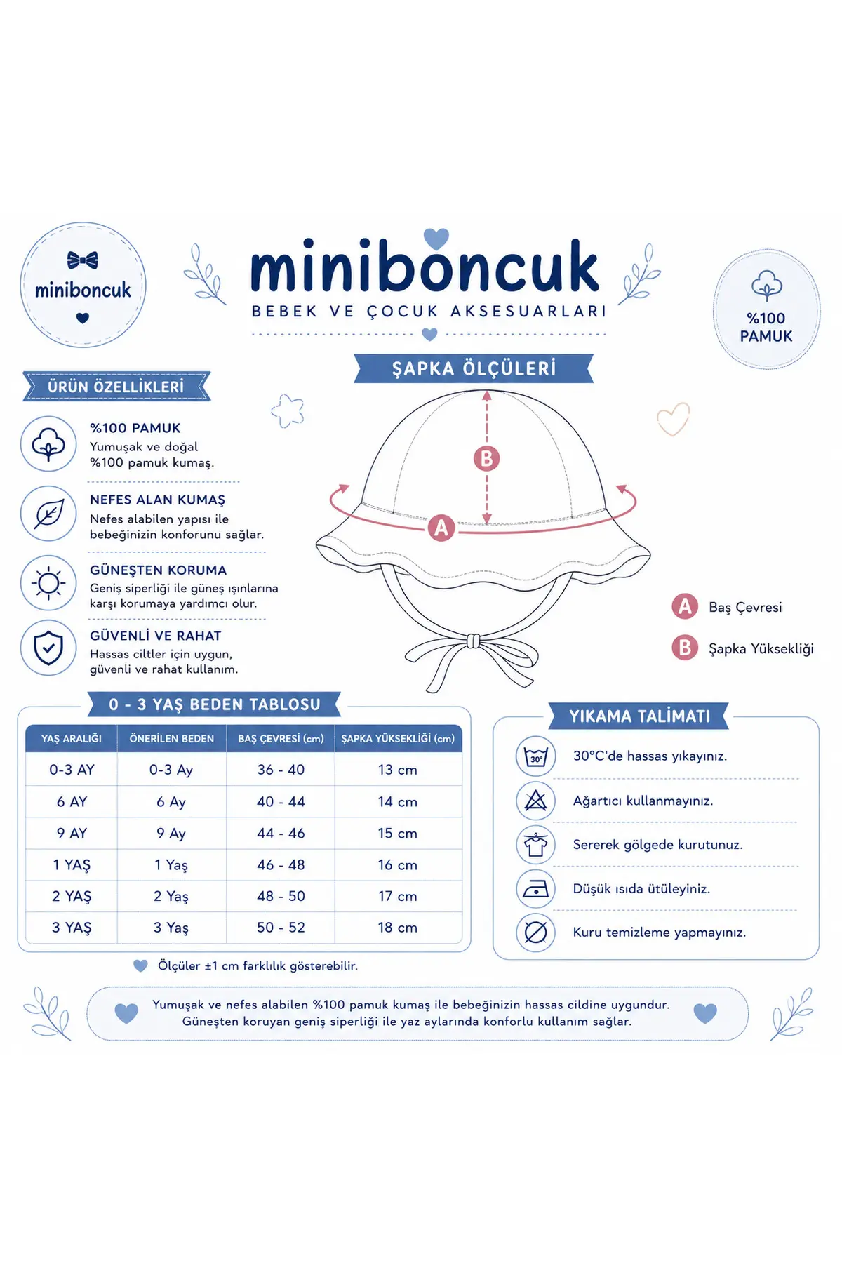 Mini Boncuk Beyaz Müslin Sarı Papatya Detaylı Güneş Şapkası