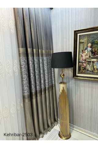 Nivemeshome Kehribar Ft614162 Toprak V-2503 Pano Fon Perde 1/3 Sık Pileli Perde Apm Toprak