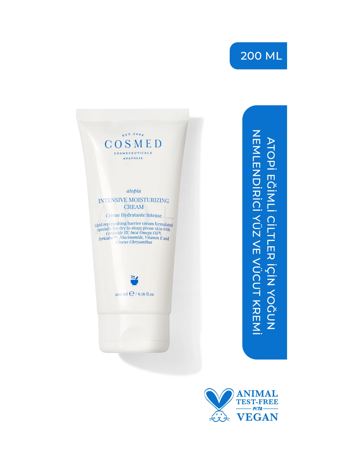 Cosmed Atopi Eğilimli Ciltler için Yoğun Nemlendirici Yüz ve Vücut Kremi - Intensive Moisturizing Cream AD+ - 200 ml