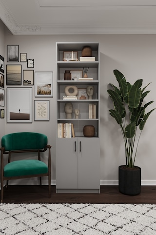 Asra Trend K-33 %100 MDF 60 cm Kapaklı Kitaplık Raflı Ofis Dosya Dolabı Kül Gri