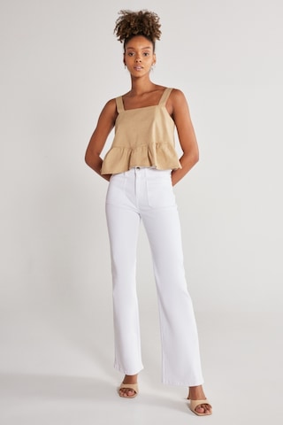 Wrangler Flare Fit Yüksek Bel İspanyol Paça Kırık Beyaz Esnek Pantolon W233001102 Kırık Beyaz