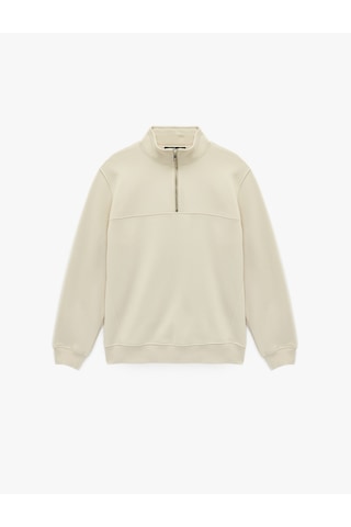 Koton Regular Fit Dikiş Detaylı Uzun Kollu Yarım Fermuarlı Sweatshirt Ekru 6sam70045mk Ekru