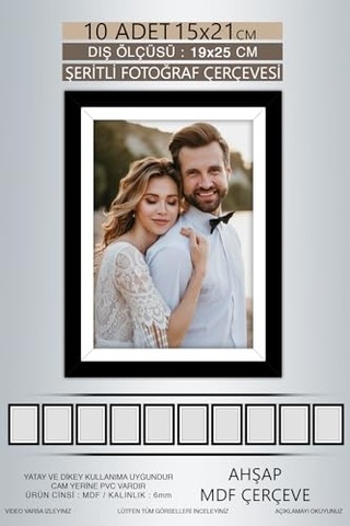 Yhfoto 10 Adet 15x21 Çerçeve Siyah-beyaz Şeritli Çerçeve Mdf Çerçeve Pvc'li Fotoğraf Siyah 15 X 21