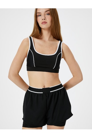 Koton Spor Taytlı Şort Beli Lastikli Standart Bel Slim Fit Siyah 4sak40056nw Siyah