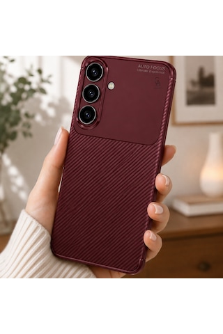 Samsung Galaxy S26 Fe Uyumlu Kılıf Karbon Tasarım Kamera Korumalı Silikon Telefon Kılıfı Kapak Bordo