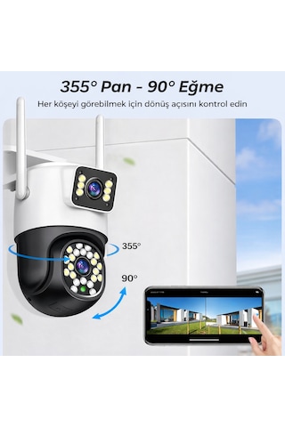4mp Dual Kamera 360 Wifi Ip Kamera Renkli Gece Görüşlü, İnsan Takipli, Dış Mekan Güvenlik Kamerası