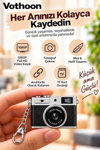Mini Retro Dijital Kamera 1080p Full Hd Fotoğraf & Video Çekimi Lcd Ekran Mini Kamera Tf Kart Destek