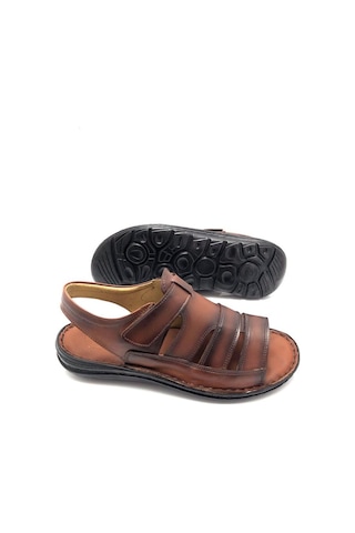 Tam Ortopedik Hakiki Deri Taba Masajlı Erkek Sandalet Taba