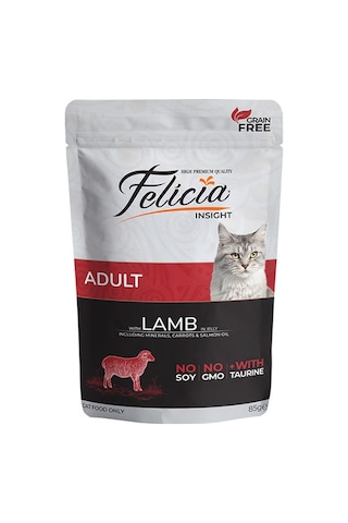 Felicia Jelly Kuzu Etli ve Taurinli Tahılsız Yetişkin Kedi Konservesi 6 x 85 G
