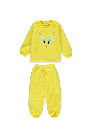 Welsoftlu Peluşlu Civciv Alt Üst Kız Çocuk Takım / Pijama Sarı