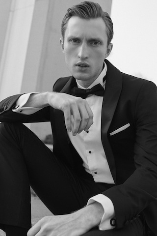 Ac&Co / Altınyıldız Classics Erkek Sıyah Slim Fit Dar Kesim Mono Yaka Balıksırtı Desenli Smokin Damatlık Sıyah Siyah