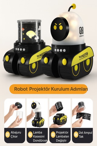 Tank Robot 12 Film Projeksiyon Lamba Bluetooth Hoparlör