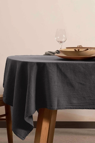 Vivamaison Yıkanmış Pamuk Keten Antrasit Renk Masa Örtüsü