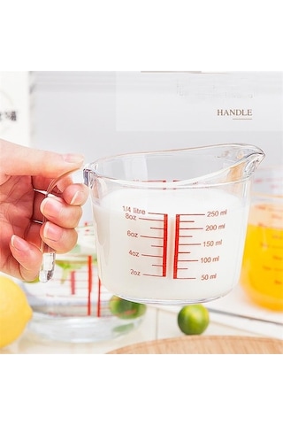 Pazly Cam Ölçüm Kabı Seti - 250/500/1000ml - Mikrodalga Fırın Güvenli - Mutfak Şeffaf Ölçüm Kabı Şeffaf