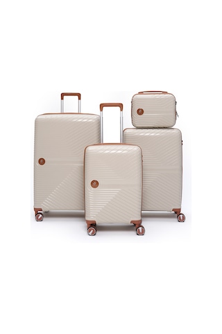4 Lü Valiz Seti Elatae Exclusive Pro Polipropilen Kırılmaz Büyük - Orta - Kabin Boy Ve Makyaj Bej - Camel 5239