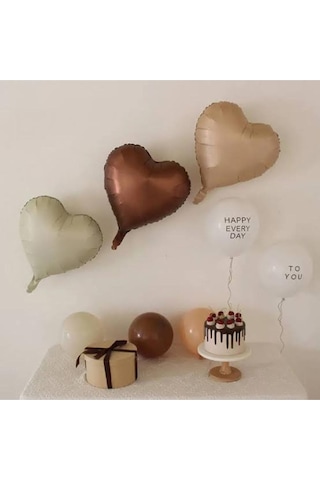Retro Balon Krem, Bej Ve Karamel Kalp Balon Retro Balon Kahve T