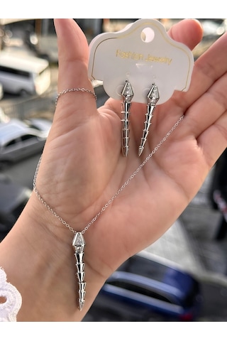 Gümüş Çelik Kadın Küpe Ve Kolye Set Frjw10007a-a 2 Yıl Garantili Hediye Paketli