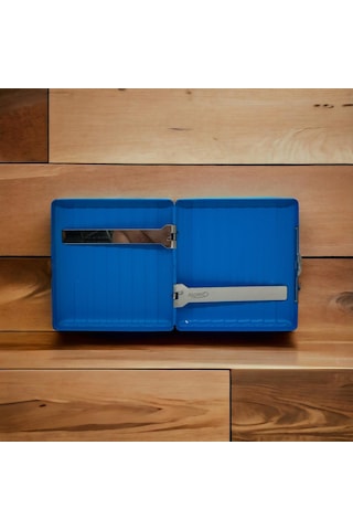 Bavul Desen Metal Kısa Sigara Tabakası 18li Mavi