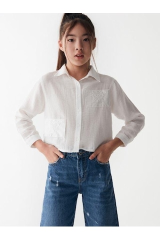 Nk Kids Kız Çocuk Yırtık Detaylı Geniş Paçalı Kot Pantolon-13842-mavi Mavi