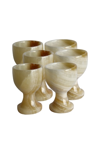 Bal Oniks Doğal Taş Yumurta Kadehi Seti El Yapımı Dekoratif 2 Li / 6 Lı Takım, Şık Ev Aksesuarı Bej