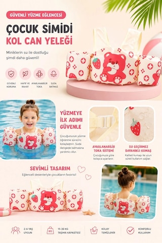Toyflyer Ayıcık Desenli Kolluklu Çocuk Yüzme Yeleği Gövde Destekli 2-6 Yaş 15-30 Kg Fl005