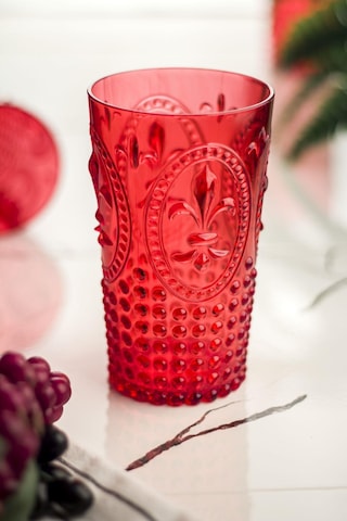 Akrilik Kırmızı Tekli Uzun Bardak & Su Meşrubat Bardağı 750 Ml Büyük Boy & Cam Değildir -