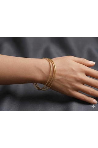 Kadın Gold Üçlü Halka Bilezik Seti - Minimalist Günlük Kullanım - 60 Mm-ajda 3 Lü Altın