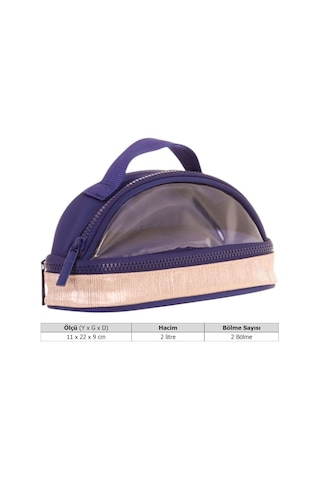 Kaukko Crescent Taşıma Saplı Kız Çocuk İki Gözlü Kalemlik - Lacivert, Şeffaf Cepli - K2725 Lacivert