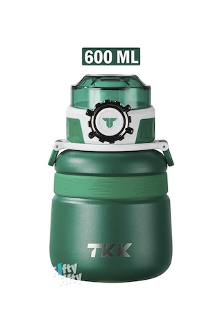 Tkk 600 Ml Çelik Su Matarası Çift Kullanım Pipetli/rahat İçim 12 Saat Sıcak/24 Saat Soğuk Termos -2029-600ml Yeşil