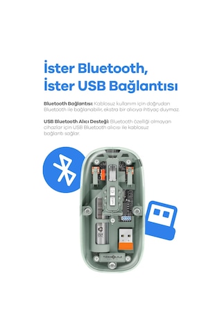 Bluetooth Usb Çift Modlu Sessiz Mouse, Şeffaf Mıknatıslı Kapaklı, Type-c Şarjlı, Dpı Ayarlı, Kablosuz 10m Çekim Mesafeli, Masaüstü Kısayol Tuşlu, Taşınabilir Şarjlı Mouse Siyah Diğer