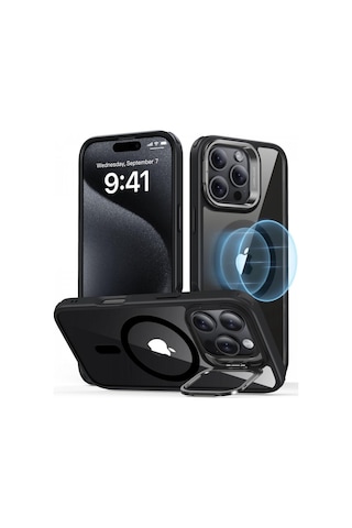 Esr Apple Uyumlu iPhone 16 Pro Max Halolock Mag Safe Classic Hybrid Standı Silikon Kılıf Şeffaf Siyah
