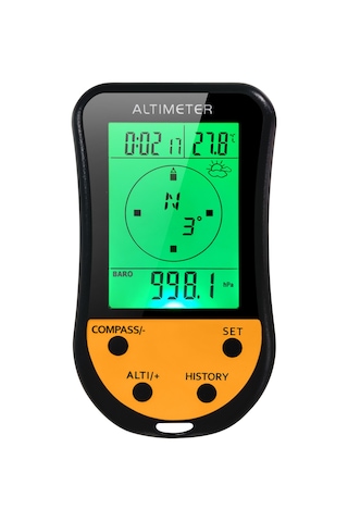 Vkemall Siyah-sarı Dış Mekan Yüksekliği Ölçer: Barometre, Kompas, Termometre, Hava Durumu, Saat-tarih Lcd Işıklı 8 Fonksiyonlu Pil Dahil