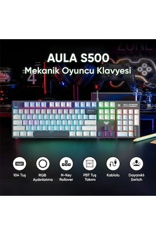 Aula S500 Blue Switch Rgb Makrolu Kablolu Gaming Mekanik Oyuncu Klavyesi Mavi