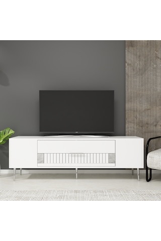 Pencap Tv Sehpası Tv Ünitesi 150 Cm Beyaz Gümüş