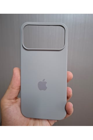 Apple Uyumlu iPhone 17 Pro Max Logolu İçi Kadife Silikon Lansman Kılıf Gri