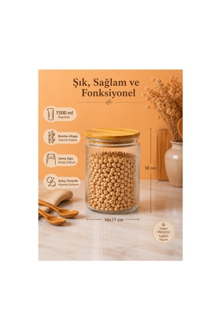 3'lü Çizgili Kolay Temizlenebilen Geniş Ağızlı Cam Bakliyat Ve Erzak Saklama Kavanozu Seti 1500 Ml Şeffaf