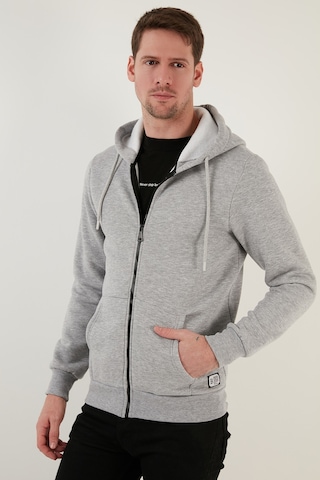 Buratti Regular Fit Kapüşonlu Fermuarlı Içi Tüylü Yumuşak Şardonlu Kışlık Erkek Sweat 5905340 Gri Melanj