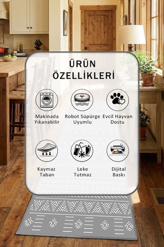Ehl 173 Gri Yıkanabilir Mutfak Halısı