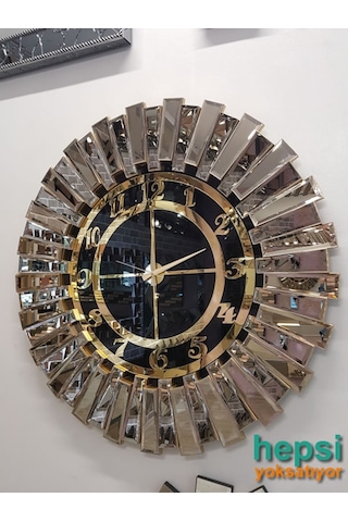 Güneş Bronze Black Altın Siyah 85 Cm Dekoratif Aynalı Duvar Saati